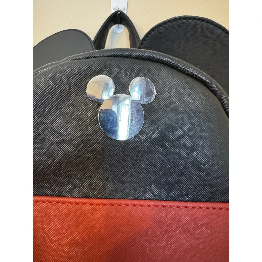 Disney Mickey Mouse Mini Backpack Black Red‎ Faux Leather 3D Ears Small Bag